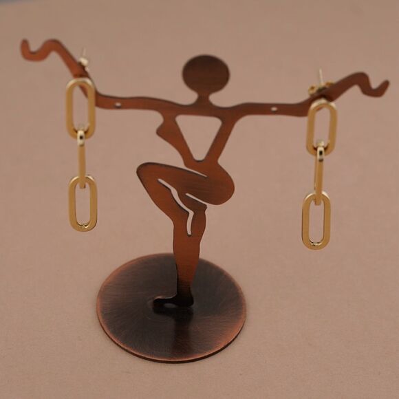 14k real gold Paperclip Dangle earrings stud earrings | made in Los Angeles | - Picture 6 of 7